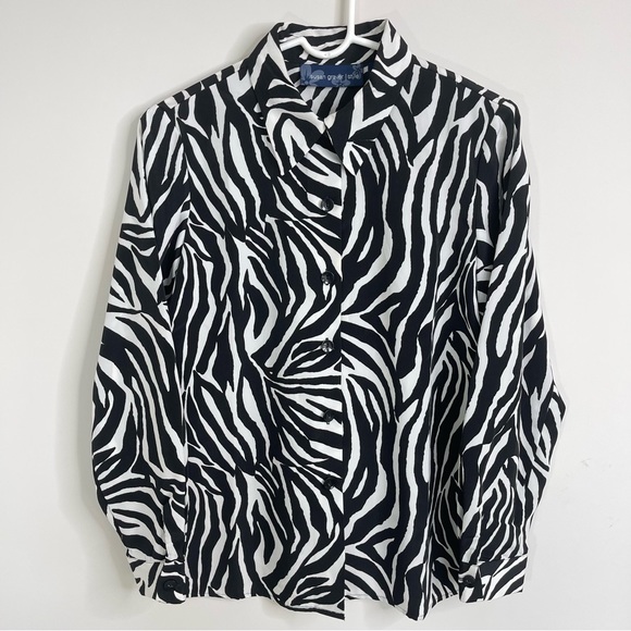 Susan Graver QVC Black & White All Over Zebra Print Button Up Shirt Blouse top - Picture 7 of 11